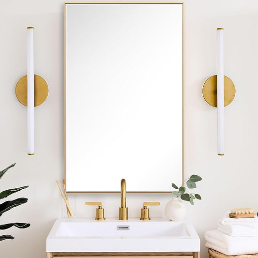 27x40 Inch Orange Gold Bathroom Mirror for Wall, Aluminum Frame Rectangle Rectangular Vanity Mirror, Modern Large for Bedroom, Living Room, Horizontal or Vertical-StrideForce Fitness