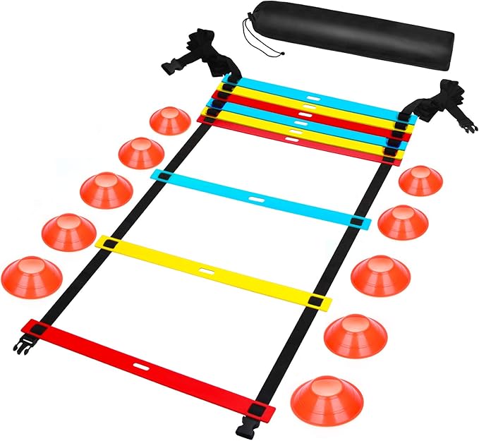 Agility Ladder Speed Training Equipment, 9 Rung 13FT Sports Agility Ladders Set Workout Ladder with 10 Disc Cones for Soccer, Speed, Football Fitness Feet Training-StrideForce Fitness