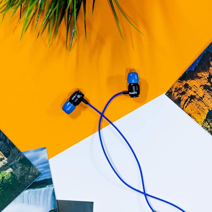 LUDOS Clamor Wired Earbuds in-Ear Headphones, 5 Years Warranty, Earphones with Microphone, Noise Isolating Ear Buds, Memory Foam for iPhone, Samsung, School Students, Kids, Women, Small Ears - Blue-StrideForce Fitness