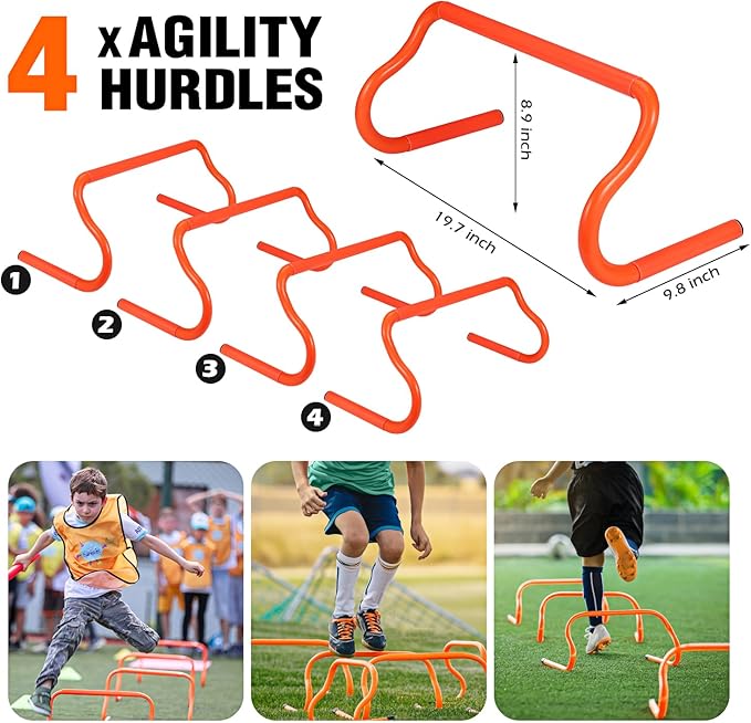 Soccer Training Equipment, Speed Agility Training Equipment for Kids Youth Adults, 20ft Agility Ladder, 4 Hurdles, Jump Rope, 12 Soccer Cones, Running Parachute, Football Training Equipment-StrideForce Fitness