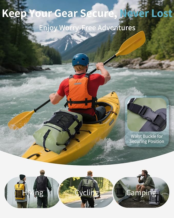 ECOHUB Waterproof Backpack for Women Men, 30L Roll-Top Closure Heavy Duty Dry Bag for Travel with IPX8 Waterproof Phone Case-StrideForce Fitness