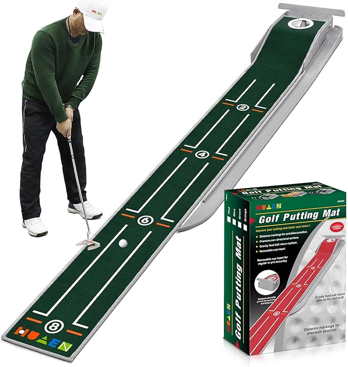 Mini Golf Putting Mat - Indoor/Outdoor with Ball Return Alignment Guide & Durable Velvet Crystal Mat Golf Accessories for Men Enjoy Speedy Wrinkle-Resistant Putting Fun-StrideForce Fitness