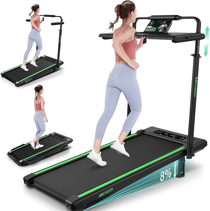 ANCHEER Walking Pad Treadmill with 12% Incline&Adjustable Height, 4 in 1 Under Desk Treadmills with Desk Workstation, Foldable Treadmill for Home 300lb,3 Type Control-StrideForce Fitness