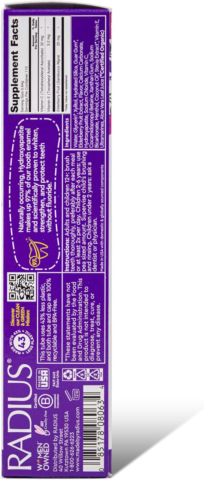 RADIUS Kids Super Duper Immunity Power Toothpaste 2.5 Oz - Super Duper Bubble Berry Mint - Pack of 3