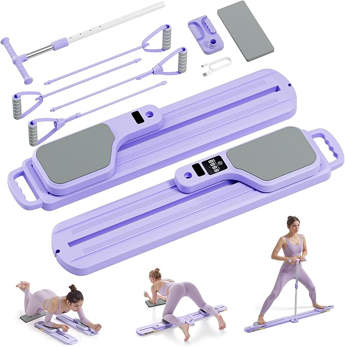 Pilates Equipment, Pilates Board - Multifunctional Pilates Reformer, Reformer Pilates Machine with Reps,Kcal & Timer Display, Home Pilates Kit with Resistance Bands - Workout Sets for Women-StrideForce Fitness