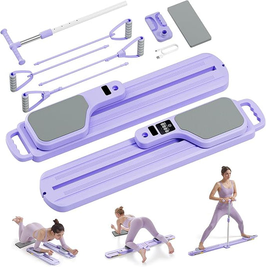 Pilates Equipment, Pilates Board - Multifunctional Pilates Reformer, Reformer Pilates Machine with Reps,Kcal & Timer Display, Home Pilates Kit with Resistance Bands - Workout Sets for Women-StrideForce Fitness