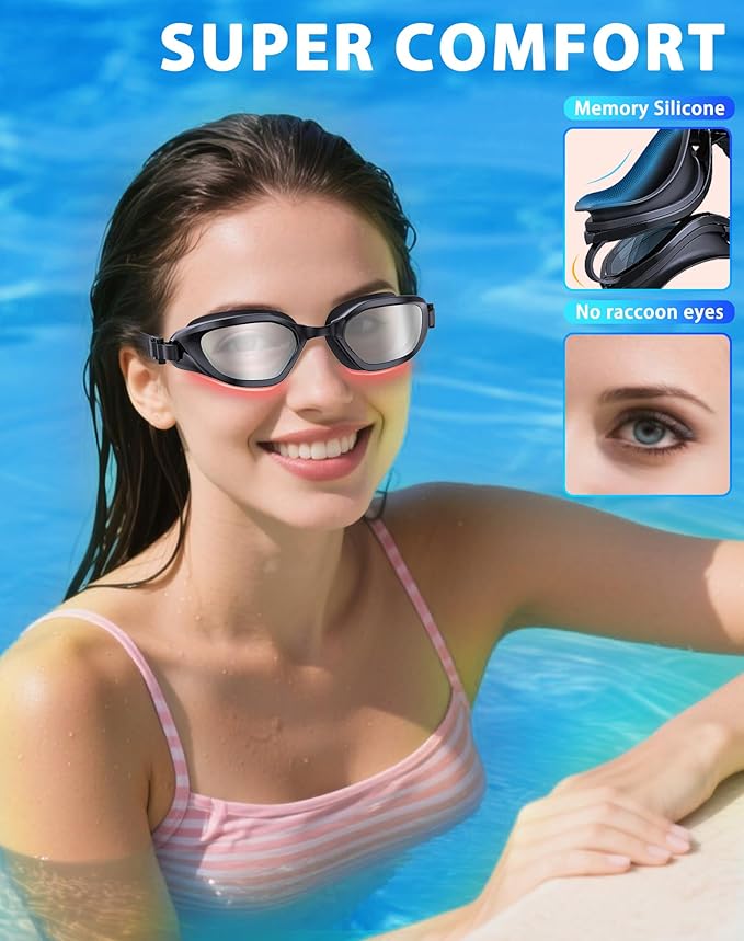 Swim Goggles, Unisex Adult Swimming Goggles Anti Fog Anti UV No Leakage Wide View for Men Women Youth-StrideForce Fitness