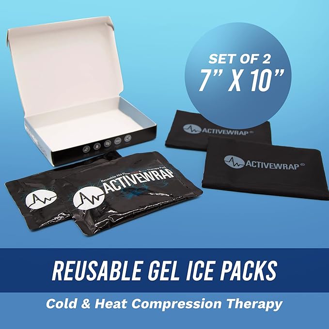 Ice Packs for Injuries Reusable, Hot Cold Packs for Pain Relief, First Aid & Injury Recovery. Includes 2 individual pack covers for use in ActiveWrap Knee,Shoulder & Back Ice Wraps Large, 7x 10 inches-StrideForce Fitness