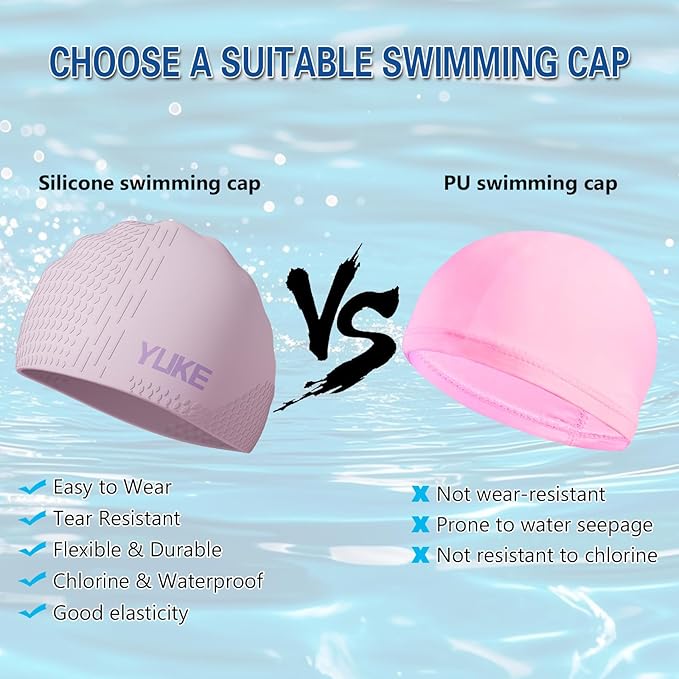 Silicone Swim Cap for Long Hair Adults Women Men, Waterproof Stretchy Swimming Caps, Durable Tear Resistant Bathing Cap-StrideForce Fitness