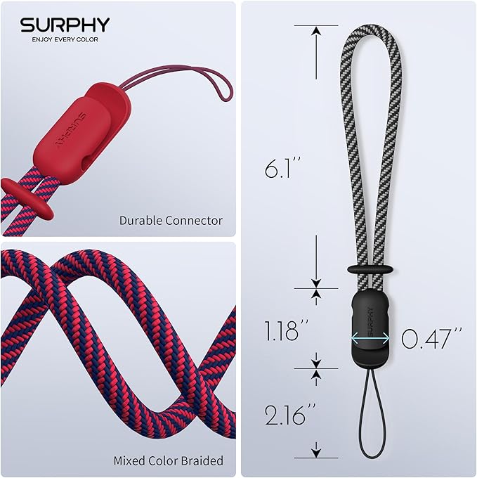SURPHY 2 Pack Phone Lanyard for Cellphone Case, Phone Wrist Strap for Case, Cellphone Strap with 2-Color Braided, Charm Wrist Lanyard for Women and Men, Cellphone Wrist Lanyard for Women, Red & Black