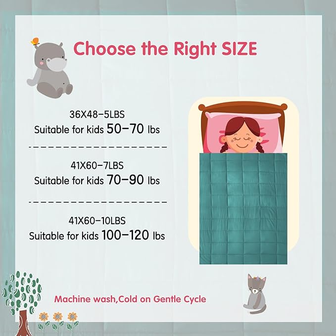 yescool Weighted Blanket (10 lbs, 41" x 60", Teal) Cooling Heavy Blanket for Sleeping Perfect for 90-110 lbs, Breathable Blanket with Premium Glass Bead, Machine Washable-StrideForce Fitness