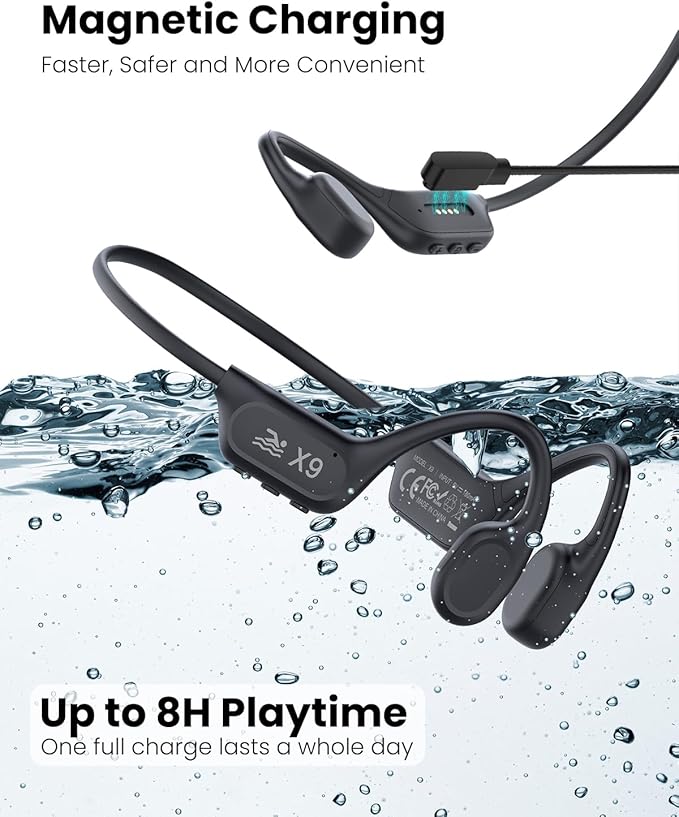 Swimming Headphones-Bone Conduction Headphones Bluetooth V6.0 Open Ear Sports Headset, IP68 Waterproof Built-in MP3 Player 32G Memory, for Running, Cycling (Black)-StrideForce Fitness
