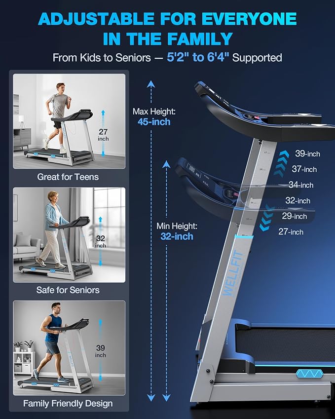 WELLFIT Auto Incline Folding Treadmill - 10% Incline Desk Walking Pad Treadmill with Handlebar, 400 lbs Heavy-Duty Capacity, Space-Saving Quiet Under-Desk Design for Home Office, Seniors & Fitness-StrideForce Fitness