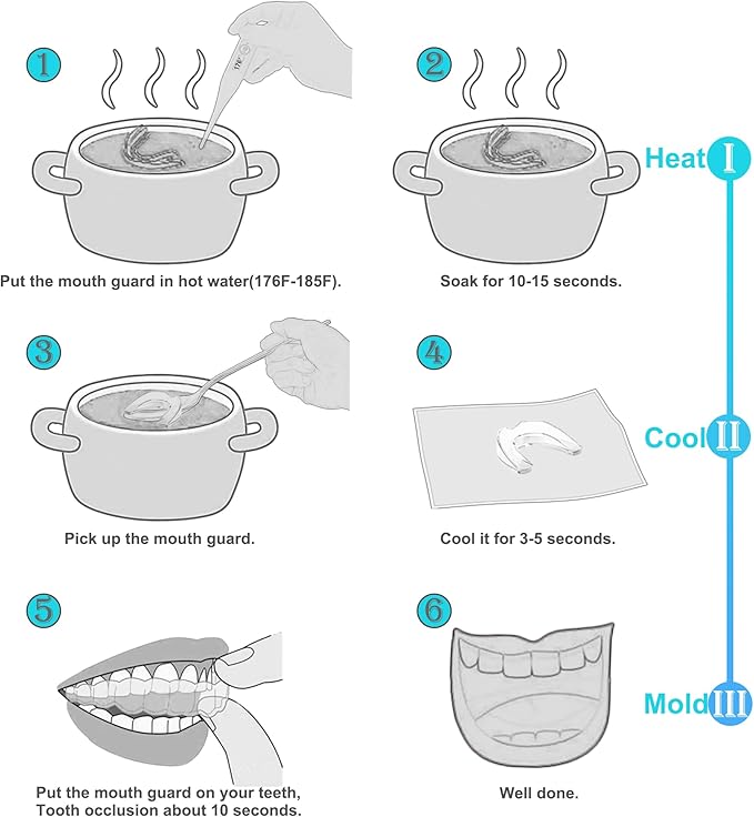 Kids Mouth Guard Blue for Grinding Teeth 4 Pack Moldable Night Guards for Clenching Teeth | Comfortable Nighttime Protection Guard | Including Hygiene Case & Gel Ice Pack