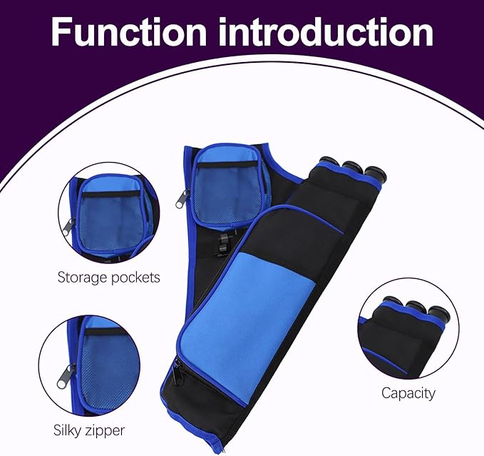 3-Tubes Hip Quiver Waist Hanged Archery Arrow Carry Bag with Pockets Adjustable Belt for Hunting, Target Practice, and Outdoor Shooting, Fits Both Youth and Adults-StrideForce Fitness