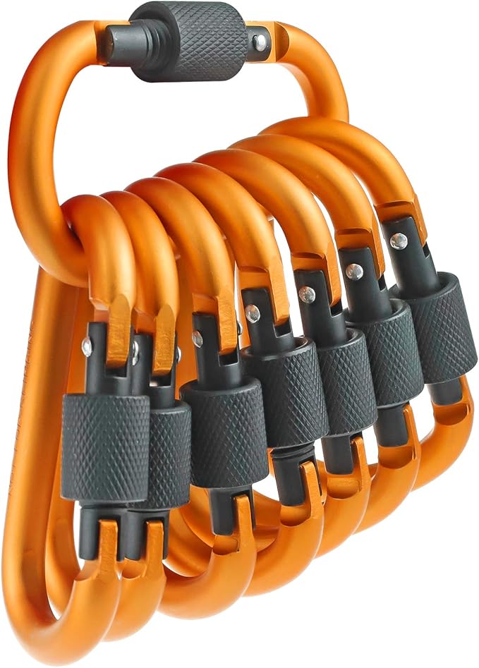 10 Pack Aluminum D Ring Key Rings Hiking Clips Locking Carabiner for Hiking Camping Fishing and Outdoor Use，Clips with Screw Gate Multicolored-StrideForce Fitness