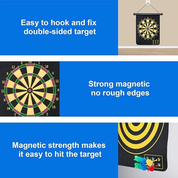 Magnetic Dart Board with 24pcs Darts,Indoor Outdoor Dart Game for Kids and Adults，2in1 Rollup Safe Dart Flights Toys Set for 3-12 Year Old Boys Girls Christmas Birthday Gifts-StrideForce Fitness