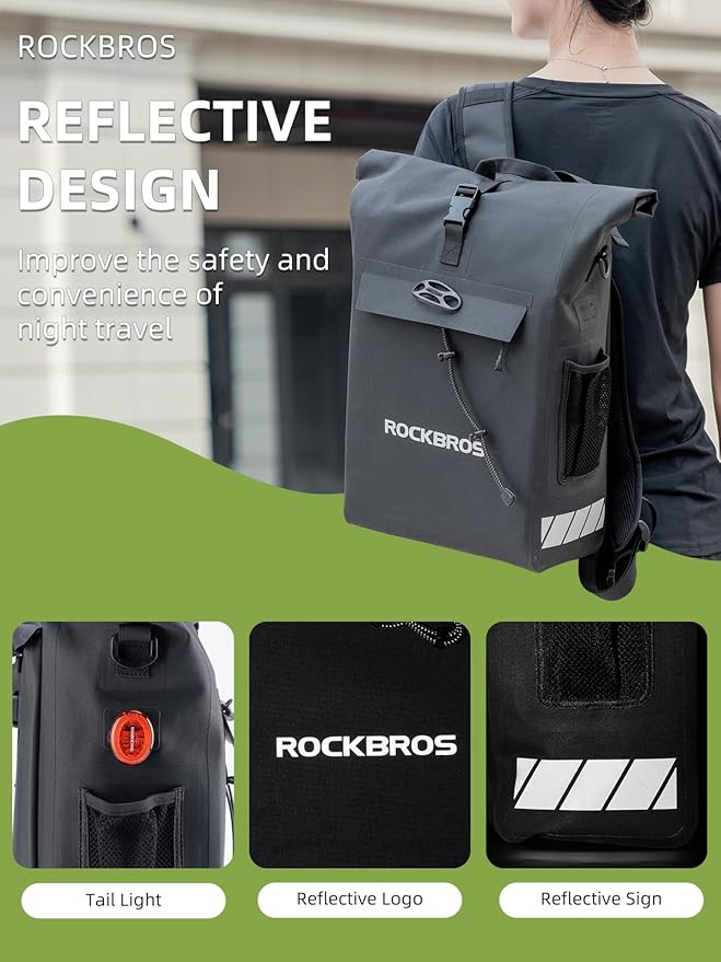 ROCKBROS Bike Pannier Bag Back Shelf Bag Bicycle Hanging Bag Waterproof Backpack Hand-held Backpack Rainproof Riding Equipment Mountain Road Bicycle-StrideForce Fitness