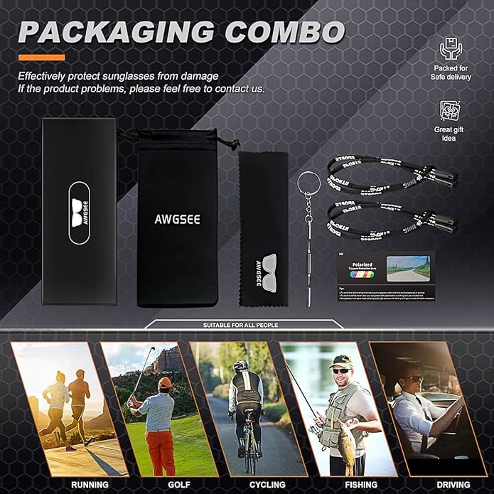 Polarized Sports Sunglasses for Men 100% UV Protection Wrap Around Unbreakable Sun Glasses for Fishing Driving-StrideForce Fitness