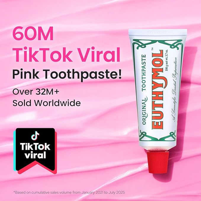 EUTHYMOL Original Pink Toothpaste (3.7fl oz/Pack of 1) - Fluoride-Free Toothpaste for Sensitive Teeth & Gum. Bad Breath, Cavity Prevention, 12-Hour Long Lasting Freshness with Wintergreen