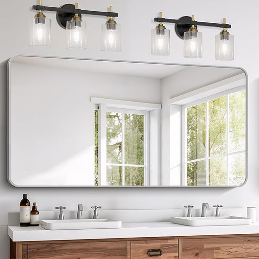 FORBATH 30x60 Inch Silver Bathroom Mirror for Over Sink, Large Rectangular Wall Mirror with Metal Frame, Rounded Corners for Bathroom, Bedroom, Entryway Decor (Horizontal or Vertical)-StrideForce Fitness