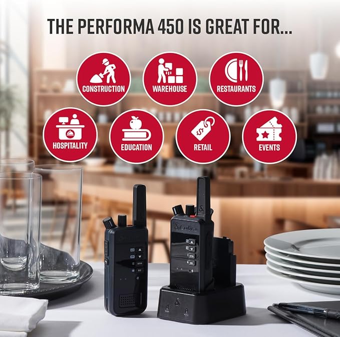 Cobra Performa 450 Business Radio (1-Pack with Dock) - 6-Channel UHF/LMR Professional Two Way Radio, Waterproof Walkie Talkie, Shockproof, IP67 & MIL-SPEC Rated, 18hr Battery, LCD Screen-StrideForce Fitness