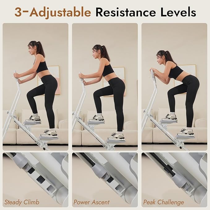 Stair Stepper with Adjustable Resistance - Stair Climber for Home Gym, Folding Cardio Machine with Extended Step Range, Adjustable Handlebar & Pedals, Tablet Holder by MACYO-StrideForce Fitness