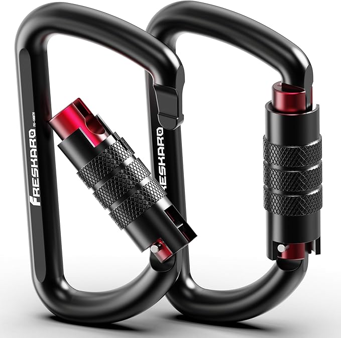 FresKaro 3inch 12kN-2698lbs Auto Locking Carabiner Clips, Solid D Shape, Heavy Duty 7075 Aluminum, Lightweight 1.09oz, Rust Proof, for Hammock, Hiking, Dog Leash, Keychain etc., Multi-Colors-StrideForce Fitness