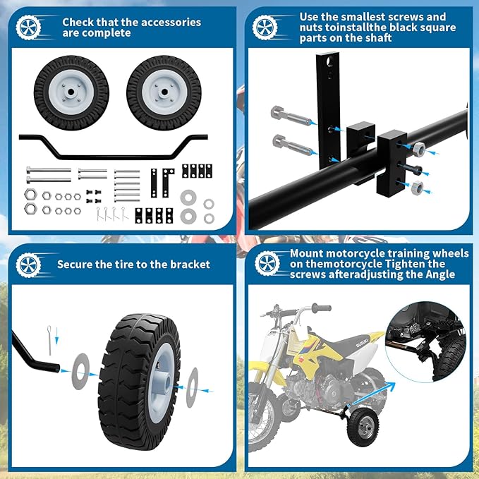 Dirt Bike Training Wheels, Adjustable Height Training Wheels Compatible with XR50 CRF50 Z50 Z50R, Razor MX125 MX400 MX500 MX500, Yamaha PW50 TTR50, and Most 50CC 49cc Motorcycles-StrideForce Fitness