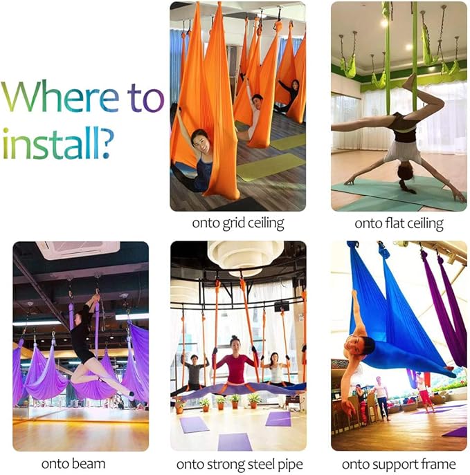 Aerial Yoga Hammock L:5M W:2.8M 5.5 Yards Aerial Pilates Silk Yoga Swing Set with 2000 Ibs Load Include Daisy Chain, Pose Guide-StrideForce Fitness