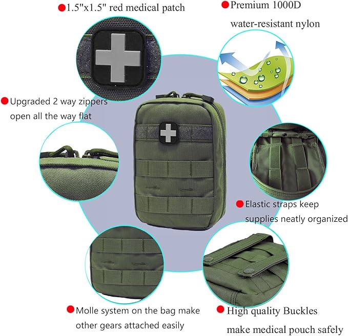 Carlebben EMT MOLLE Ifak Pouch Tactical MOLLE Medical First Aid Kit Utility Pouch Olive-StrideForce Fitness