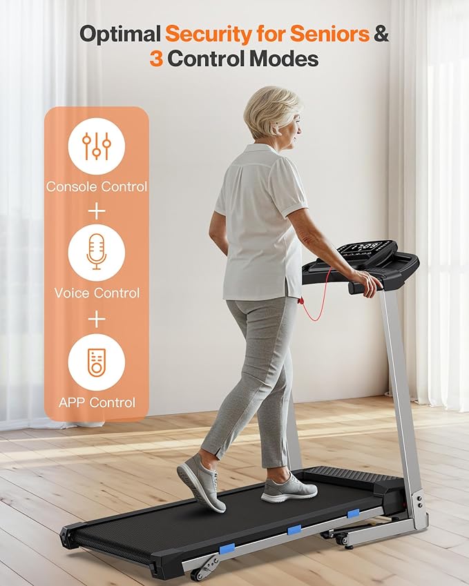 Folding Treadmill with Incline, 3.0 HP Quiet Treadmills for Home, 350 lbs Weight Capacity & 7.6 MPH, Incline Treadmill with Pulse Sensor and Bluetooth Speaker, Wide Belt, App, LED Display-StrideForce Fitness