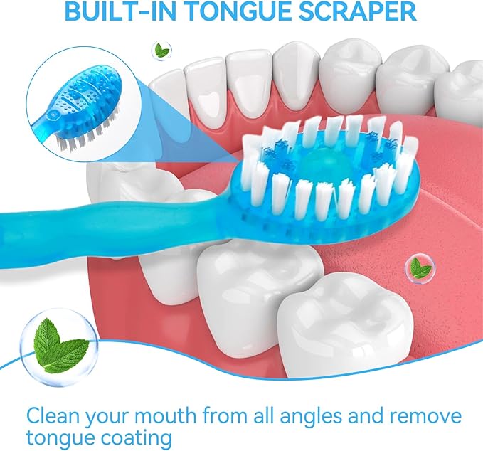 Erinde 24Pack 5 in 1 Mini Disposable Toothbrushes with Toothpaste + Tongue Scraper + Picks + Floss Travel Case, Prepasted Travel Toothbrushes Pick for Work or Travel, Soft Brushes