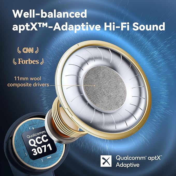 EarFun Air Pro 3 Noise Cancelling Wireless Earbuds, Qualcomm® aptX™ Adaptive Sound, 6 Mics CVC 8.0 ENC, Bluetooth 5.3 Earbuds, Multipoint Connection, 45H Playtime, App Customize EQ, Blue-StrideForce Fitness