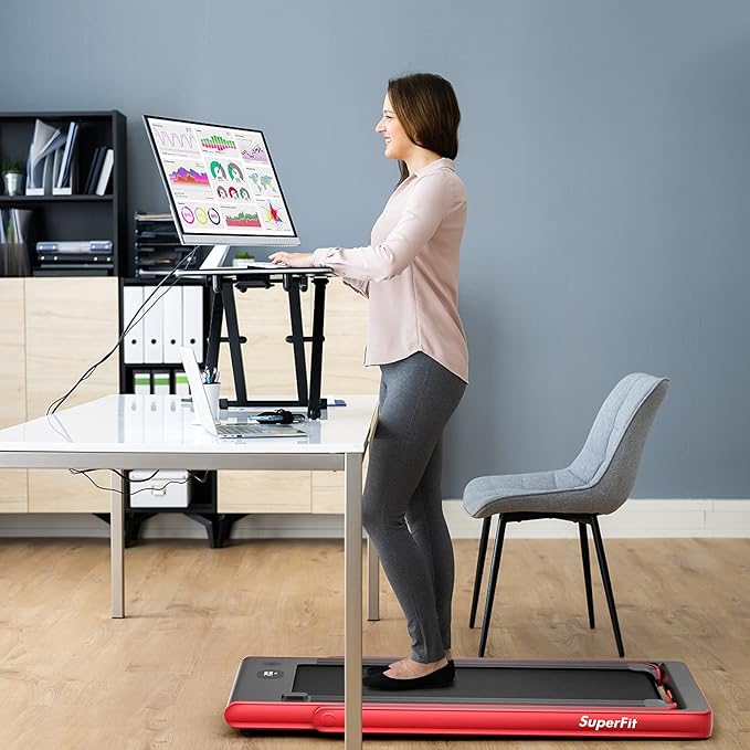 GYMAX Walking Pad, Dual LED Display 2 in 1 Under Desk Treadmill for Home with Remote & Smart App Control, 2.25HP Foldable Portable Treadmill Running Machine for Office Small Space-StrideForce Fitness