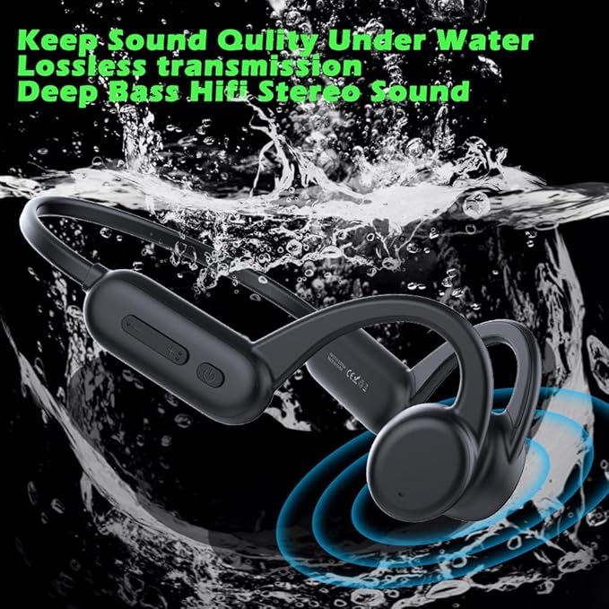 IHAO Swimming Headphones True Bone Conduction Open Ear Headset MP3 Player Built-in 32G Memory IP68 Underwater Waterproof Stereo Bluetooth Earphone for Driving Bicycling Running Skiing-X18 Black-StrideForce Fitness
