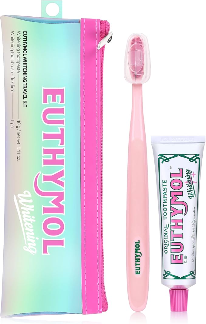 EUTHYMOL Whitening Travel Set (1.4 oz Toothpaste + 1 Toothbrush) – TSA-Friendly, Stain Removal in 2 Weeks, Long-Lasting Freshness for Sensitive Teeth & Gums, Bad Breath & Cavity Protection