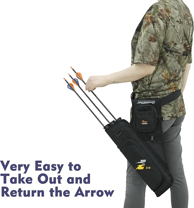 SUNYA Archery Hip Quiver for Arrows. Includes 3 Tubes Arrow Holder, Accessories Pockets and Waist Belt. Fit for Compound and Recurve Bow Practice.-StrideForce Fitness