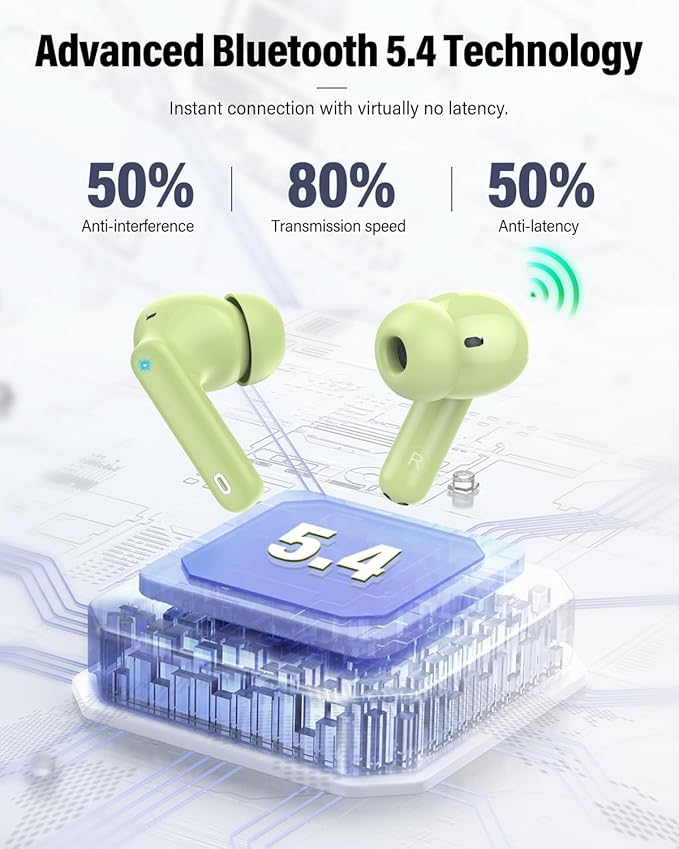 Wireless Earbuds, Bluetooth 5.4 Headphones Bass Stereo, Ear Buds with Noise Cancelling Mic, IP7 Waterproof in Ear Earphones, 36H LED Display Bluetooth Earbuds for Laptop Pad Phones Sports, Grass Green-StrideForce Fitness