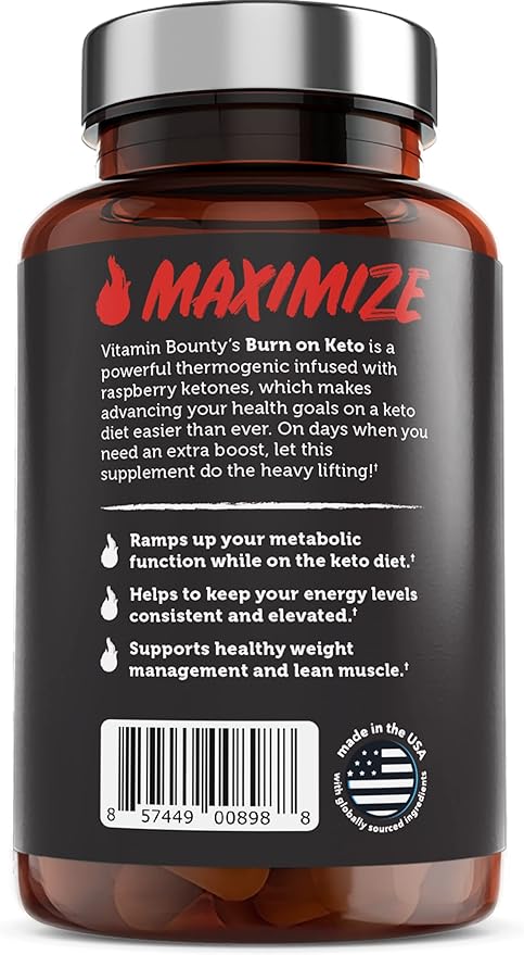 Vitamin Bounty Burn On Thermogenic Keto Fat Burner for Men & Women - Weight Loss Supplement with Raspberry Ketones - Metabolism Booster, Energy Pills, Appetite Suppressant - 60 Capsules-StrideForce Fitness