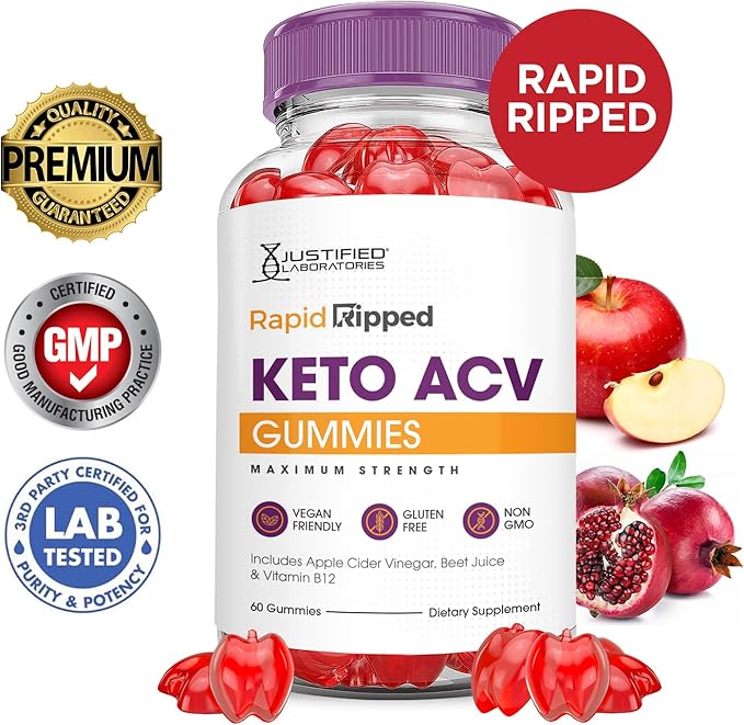 (10 Pack) Rapid Ripped Keto ACV Gummies Advanced Formula 1000MG Rapidripped Keto Gummies Apple Cider Vinegar Formulated with Pomegranate Beet Juice Powder B12 Vegan Non GMO 600 Gummys-StrideForce Fitness