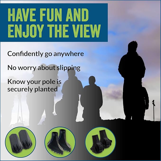 4 Pack of Extra Durable Rubber Replacement Tips (Replacement Feet/Paws/Ferrules/Caps) for Trekking Poles - Fits All Standard Hiking and Nordic Walking Poles-StrideForce Fitness