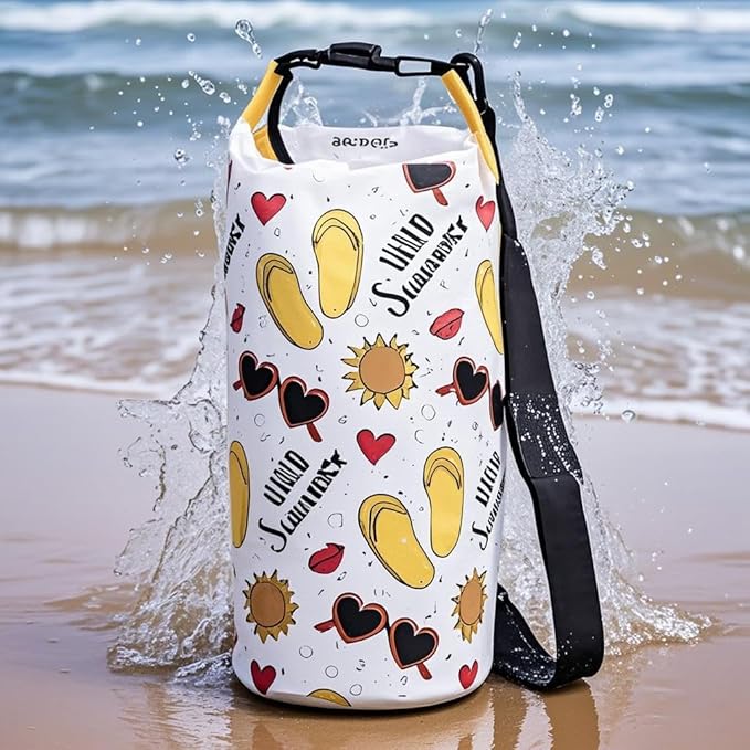 Dry Bag Waterproof,5L Roll Top Backpack Floating Dry Bag for Kayaking Boating Swimming Hiking Camping Outdoor Activities,White Summer-StrideForce Fitness