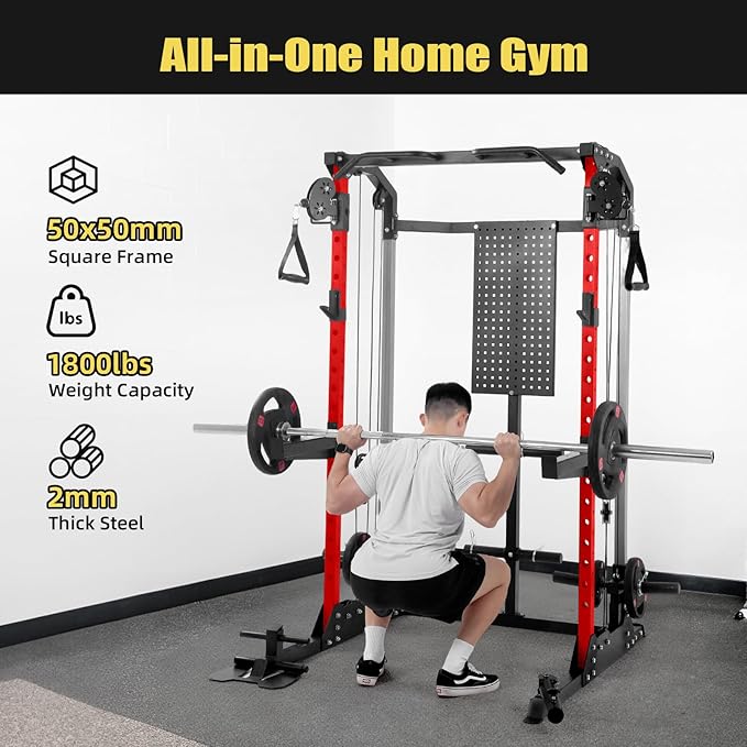 Power Cage, Squat Rack with Cable Crossover and Dual Independent Pulley System, 2000LB Capacity Workout Cage with More Training Attachments, Power Rack for Home Gym-StrideForce Fitness