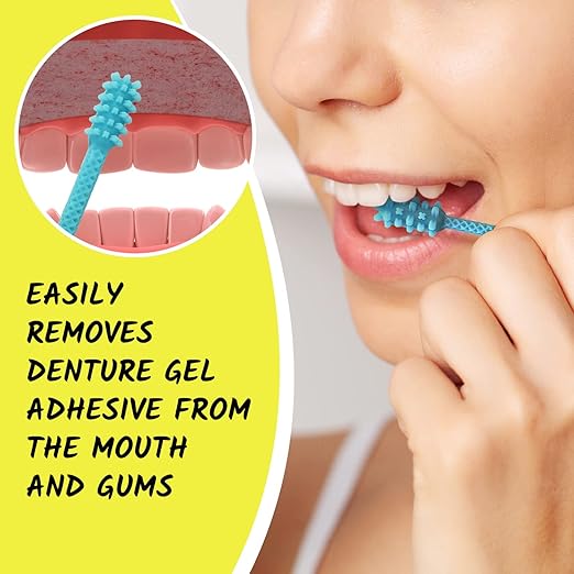 V4 Hard Plastic Denture Brush - Denture Gel Adhesive Remover - Remove Denture Gel Adhesive from Mouth & Gums, Oral Hygiene Products, Scraper w/Textured Grip and Rigid Bristles