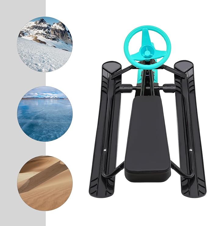 Snow Racer Sled, Ski Sled Slider Board with Steering Wheel, Twin Brakes, Anti-Slip Pedal, Snow Sled for Kids-StrideForce Fitness