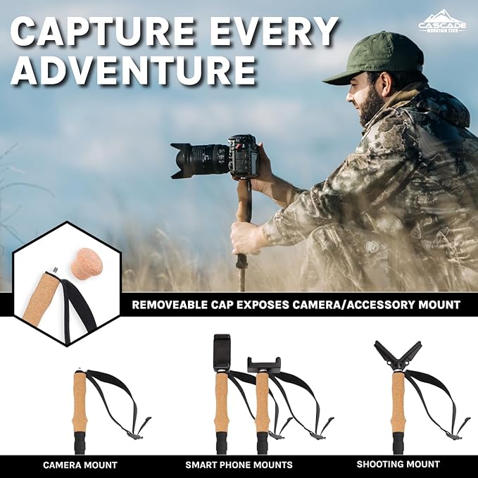 Cascade Mountain Tech Trekking Poles - Carbon Fiber Monopod Walking or Hiking Sticks with with Accessories Mount and Adjustable Quick Locks-StrideForce Fitness