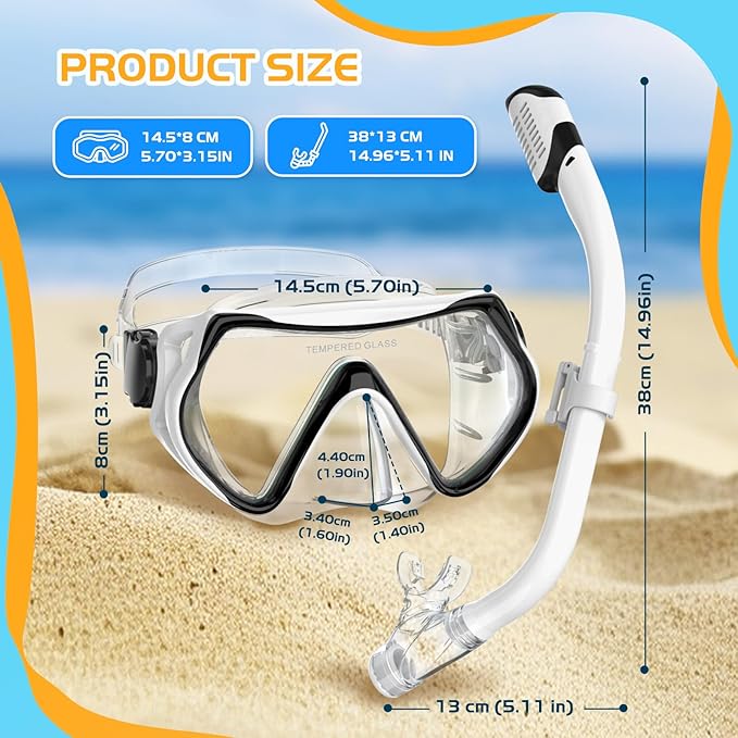 Snorkeling Gear, Dry Snorkel Set180° Panoramic Wide View,Anti-Fog Scuba Diving Mask, Professional Snorkeling Gear for Free Breathing, Swimming, Diving-StrideForce Fitness