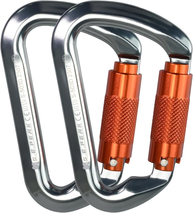 SEPEAK UIAA 30kN Climbing Carabiner Clips, Professional Heavy Duty Twist Locking Carabiners for Climbing,Mountaineering, Rappelling, Camping, Hiking, Swings, Large D Ring Hooks-StrideForce Fitness