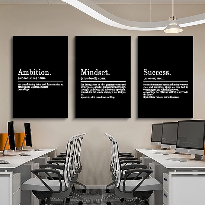 Inspirational Canvas Painting Wall Art -EPHANY ART - Mindset Quotes Prints, Motivational Wall Art Success Framed Entrepreneur Poster Positive Quotes Wall Poster for Home Office Workplace (M-3pcs,24x36inchx3pcs)-StrideForce Fitness